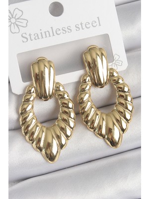 Shopzum 316 Çelik Gold Renk İşlemeli Motiif Model Kadın Küpe