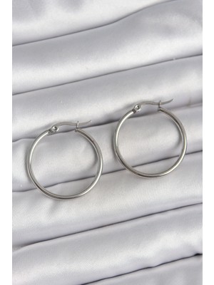 Shopzum 316 Çelik Gümüş Renk 27 mm Halka Model Kadın Küpe