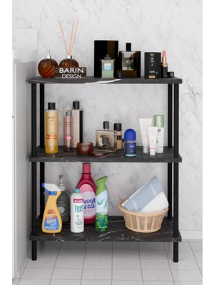 3 Raflı Çevir Kur Banyo Rafı Çok Amaçlı Düzenleyici Açık Raflı Dolap, Metal Gövdeli Organizer Raf