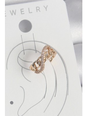 Çarşı Point Pirinç Gold Renk Zirkon Taşlı Sonsuzluk Zincir Model Kadın Kıkırdak Küpe