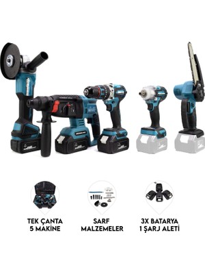 Dawreek Chelikbei Beşli Set MK350 36V 5 Ah Akülü Vidalama Darbeli Tork 350 nm Özellikli