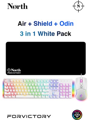 North Shield Beyaz Mekanik Oyuncu Klavyesi + Air Beyaz Rgb Oyuncu Mouse + Odin Oyuncu Mousepad Vıp Bundle