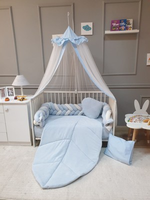 Yuar Baby Kadife Beşik Uyku Seti - 5li Mısır Örgü Kenar Korumalı