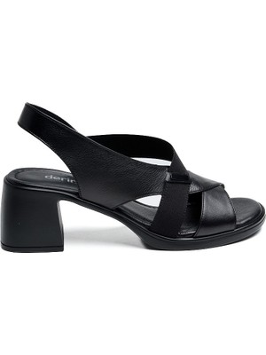 Günlük Hakiki Deri Topuklu Kadın Sandalet