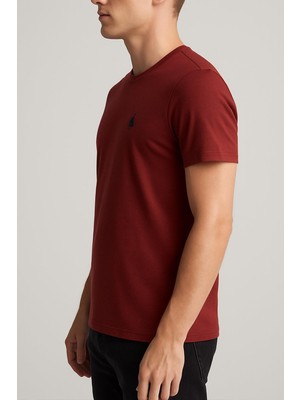 Erkek Bordo Bisiklet Yaka Regular Fit Basic Tişört C1T0N2O2