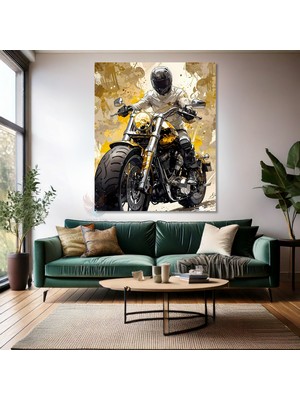 Sarı Siyah Motorsiklet Görseli Kanvas Tablo Modern Genç Odası Tablosu