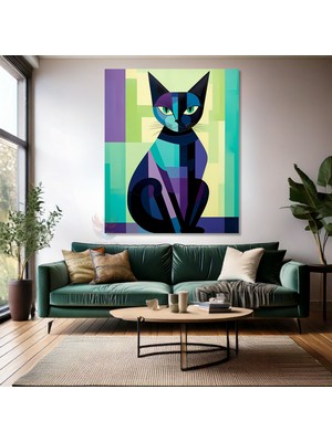 Mozaik Çizim Kedi Görseli Kanvas Baskı Tablo Modern Salon Tablosu