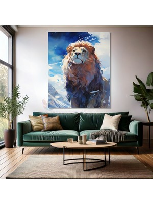 Mavi Gökyüzü ve Aslan Tablosu Kanvas Baskı Tablo Salon Duvar Tablosu