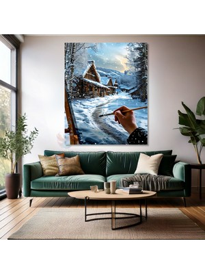 Karlar Içindeki Köy Kanvas Tablo Dijital Baskı Kanvas Duvar Tablosu