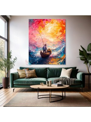 Soyut Renkli Denizdeki Kayıkçı Tablosu Kanvas Soyut Tablo Modeli
