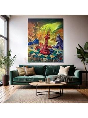 Soyut Satranç Kanvas Tablo Soyut Tasarım Satranç Temalı Duvar Tablosu