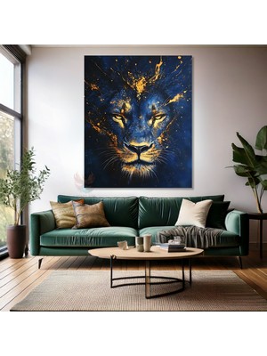 Mavi Aslan Kanvas Tablo Aslan Tablosu Tasarım Modern Duvar Dekoru