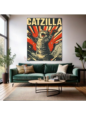Catzilla Komik Kedi Tablosu Kanvas Tablo Modern Ev Dekoru Duvar Tablosu