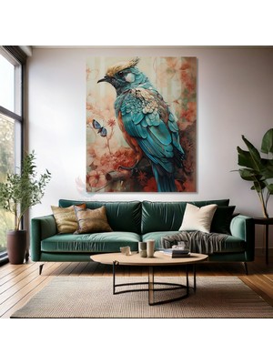 Mavi Kuş Tasarım Kanvas Salon Tablosu Modern Duvar Dekoru