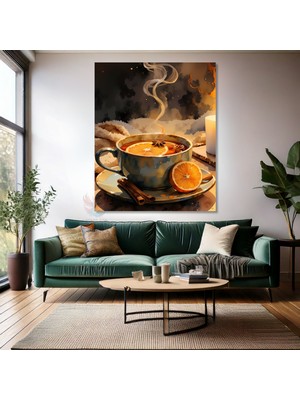 Portakal ve Kahve Görseli Kanvas Tablo Kafe Duvar Tablosu Mutfak Dekoru