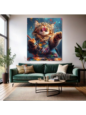 Ressam Kedi Tablosu Kanvas Modern Duvar Dekoru Kedi Tablo Modeli