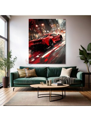 Kırmızı Spor Araba Kanvas Tablo Modern Araba Tablosu Genç Odası Tablosu