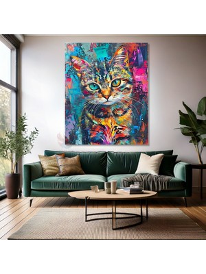 Renkli Sevimli Kedi Tablosu Kanvas Tablo Kedi Tablosu