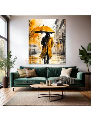 Sarı Şemsiyeli Adam Kanvas Tablo Modern Salon Tablosu Yeni Ev Dekoru