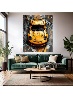 Sarı Spor Araba Görseli Kanvas Tablo Araç Tablosu Genç Odası Dekoru