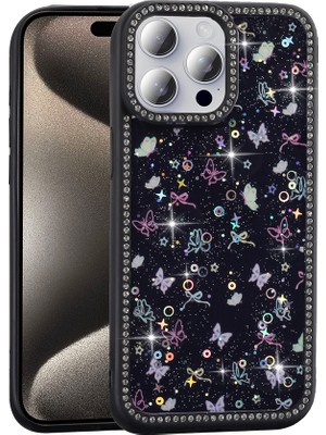iPhone 15 Pro Kılıf Taşlı ve Simli Tasarım Azra Kapak