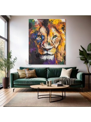Renkli Aslan Tablosu Kanvas Aslan Görseli Oturma Odası Tablosu