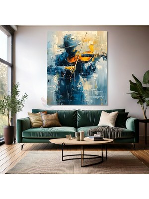 Soyut Görsel Kanvas Kemancı Tablosu Yağlı Boya Görünümlü Kemancı Tablosu