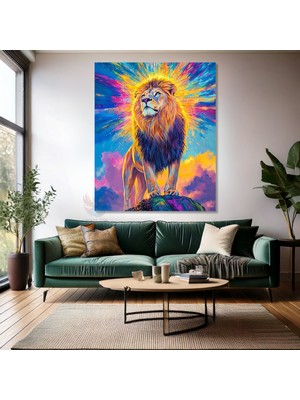 Aslan Tablosu Renkli Aslan Kanvas Salon Tablosu Modern Duvar Tablosu