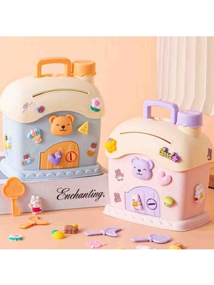 Sevimli Ev Kumbara Anahtarlı Dekoratif Bozuk Para Kutusu Sticker Çıkartmalı Çocuklar Için Hediyelik Eğlenceli Kumbara Oyuncağı