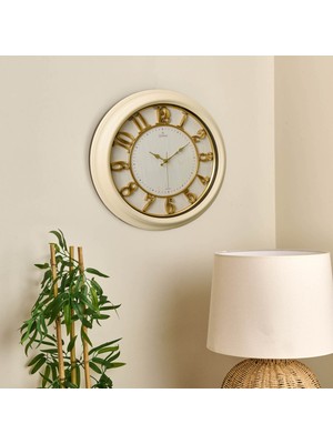 Galaxy 1963-CA Kabartma Rakam Duvar Saati - Bej - 46 cm