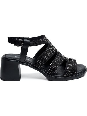 Günlük Hakiki Deri Topuklu Kadın Sandalet