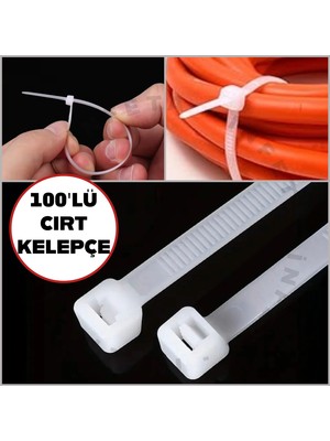 100 Adet 20CM Elektrik Kablosu Beyaz Kablo Bağı Plastik Cırt Cırt Kelepçe 3.6X200