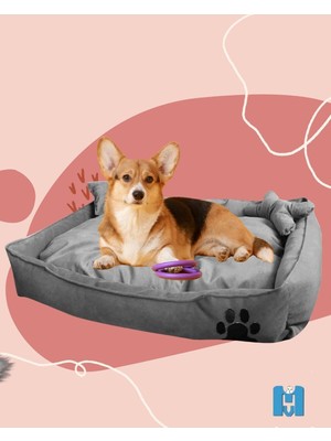 UltraNova Yıkanabilir Büyük Boy El Yapımı Konforlu Kedi Köpek Yatağı, Gri, 100 cm