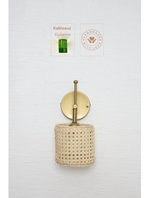 Hazeran & Rattan Aşağı Kablosuz Pilli Duvar Aydınlatması Aplik - Alt Eskitme Gold