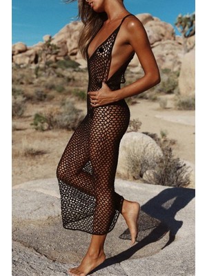 Passense Kadın File Desen Tam Boy Askılı Triko Pareo