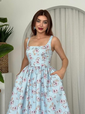 Gökyüzü Moda Yoa Cep Detaylı Elbise