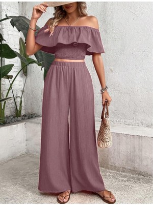 Passense Kadın Aerobin Kumaş Fırfır Detaylı Madonna Yaka Takım