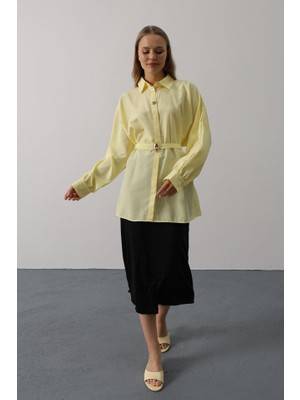 Gökyüzü Moda Kuşak Detaylı Tunik Gömlek - Sarı