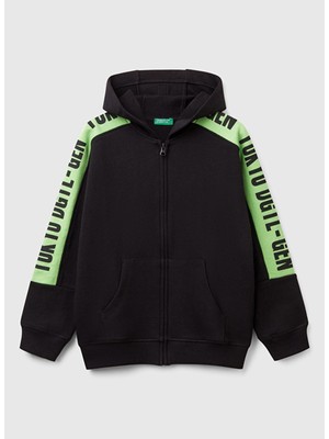 Siyah Erkek Çocuk Kapüşonlu Regular Fit Baskılı Sweatshirt 3J68C504R