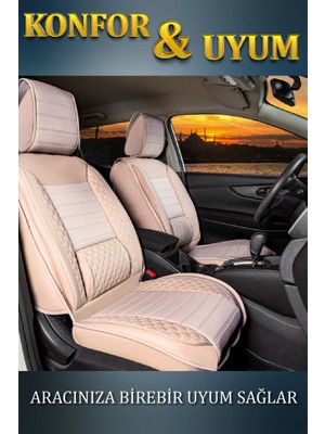 Toyota Proace City Uyumlu 3 Tekli Lüx Deri Oto Koltuk Kılıfı Ön Arka Takım Safir Bej