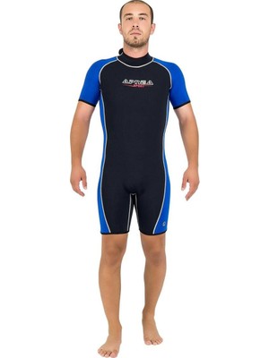 Mediterian Renkli Çok Amaçlı 3mm Spor Shorty, Hafif ve Konforlu, Mavi Siyah, Jarse İç Dış.