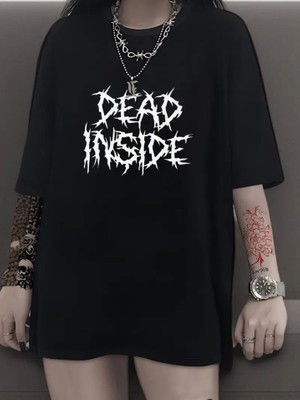 Baskılı Oversize Bisiklet Yaka T-Shirt - Siyah