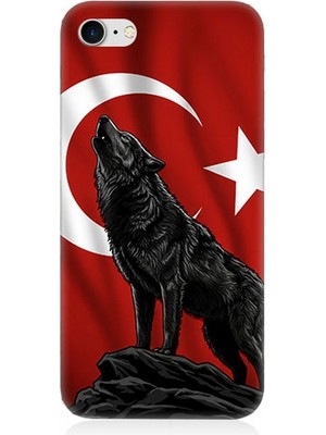 Apple iPhone 7 Uyumlu Ay Yıldızlı Uluyan Kurt  Desenli Silikon Kılıf