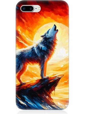 Apple iPhone 8 Plus Uyumlu Kayalıkta Uluyan Kurt Yalnızlığı  Desenli Silikon Kılıf
