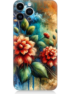 Apple iPhone 13 Pro Max Uyumlu Kırmızı Çiçek ve Tomurcuklar  Desenli Silikon Kılıf