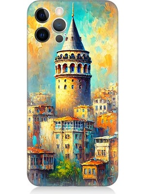 Apple iPhone 12 Pro Max Uyumlu Galata’da Renkli Işıklar  Desenli Silikon Kılıf