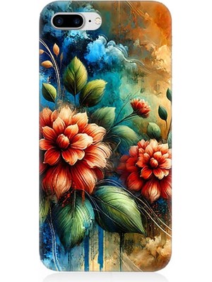 Apple iPhone 7 Plus Uyumlu Kırmızı Çiçek ve Tomurcuklar  Desenli Silikon Kılıf