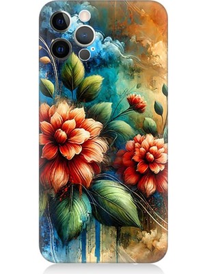 Apple iPhone 12 Pro Uyumlu Kırmızı Çiçek ve Tomurcuklar  Desenli Silikon Kılıf