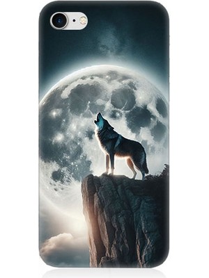Apple iPhone 7 Uyumlu Dolunayda Uluyan Kurt  Desenli Silikon Kılıf