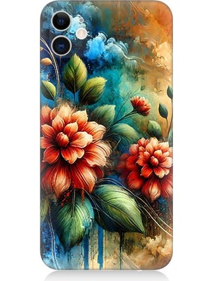 Apple iPhone 12 Uyumlu Kırmızı Çiçek ve Tomurcuklar  Desenli Silikon Kılıf